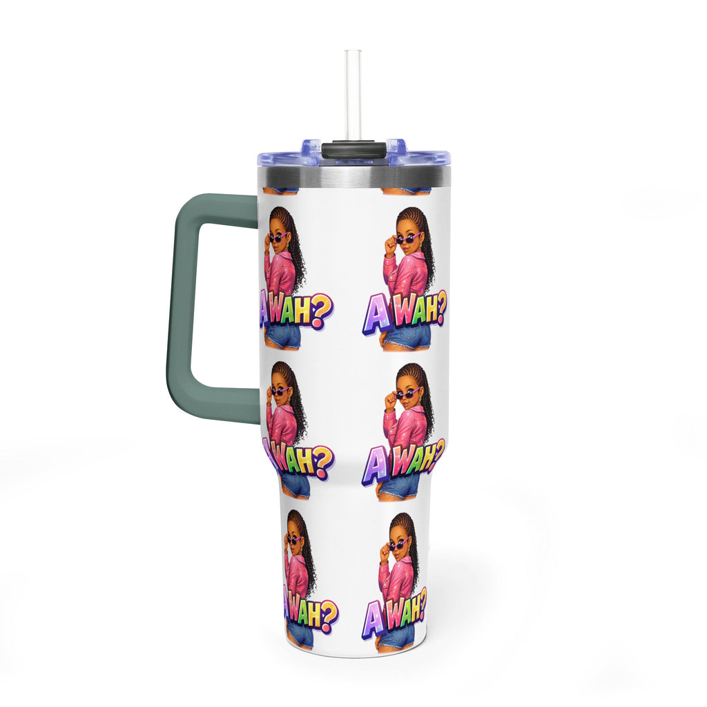 40oz 'A WAH?' Thermal Tumbler — Insulated Straw Mug with Sassy Girl Design