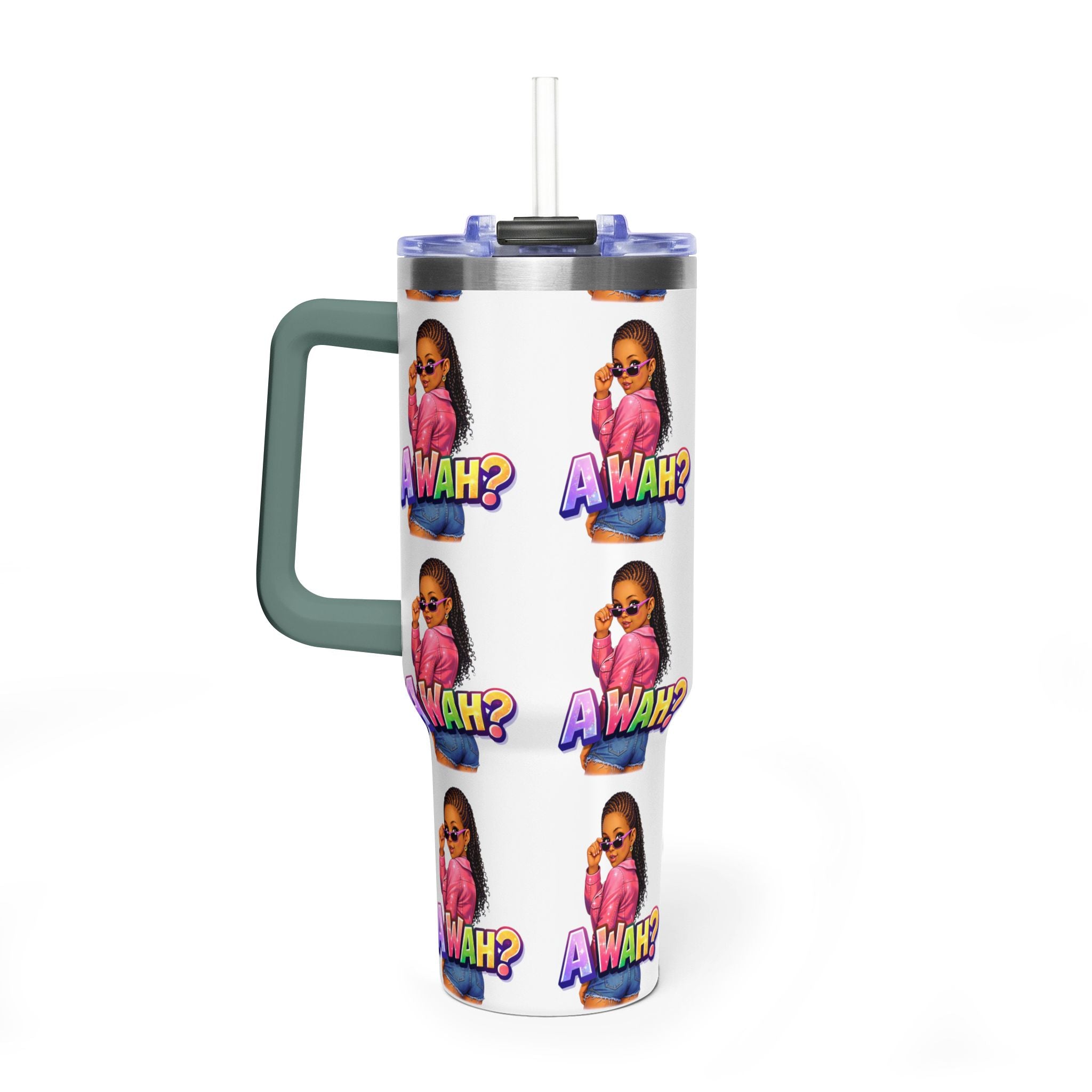 40oz 'A WAH?' Thermal Tumbler — Insulated Straw Mug with Sassy Girl Design