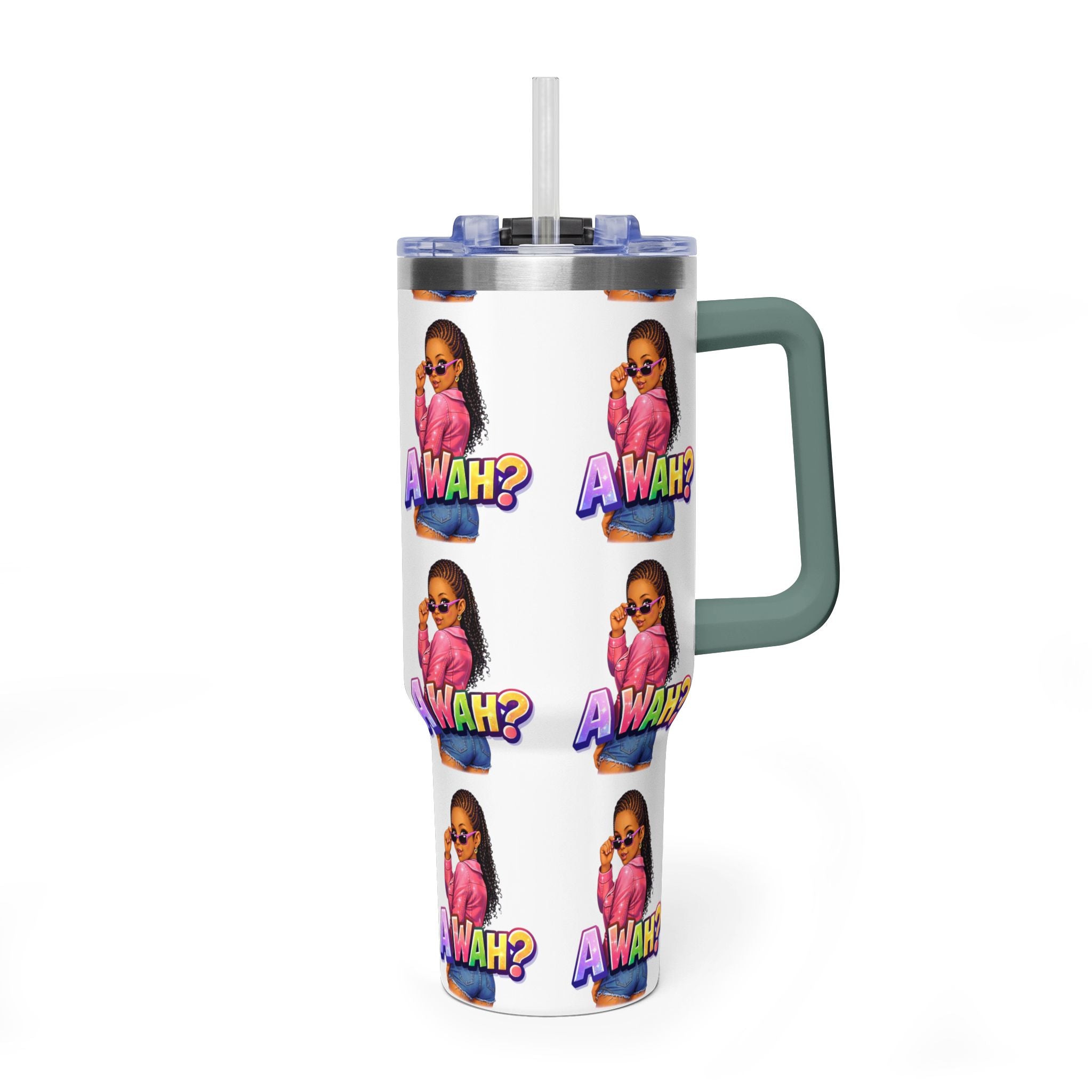 40oz 'A WAH?' Thermal Tumbler — Insulated Straw Mug with Sassy Girl Design
