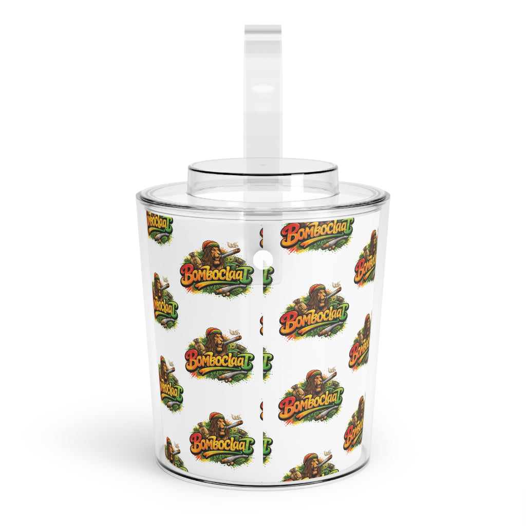 Bomboclaat Logo Ice Bucket with Tongs – Clear Party Cooler for Cocktails & Events