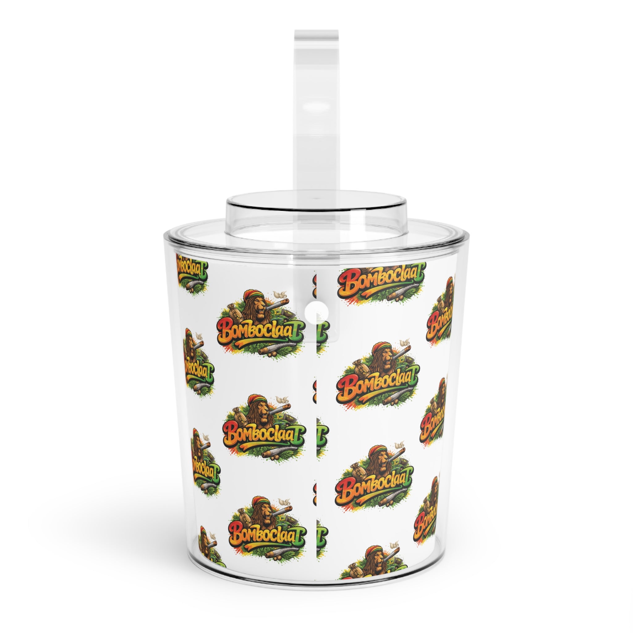 Bomboclaat Logo Ice Bucket with Tongs – Clear Party Cooler for Cocktails & Events