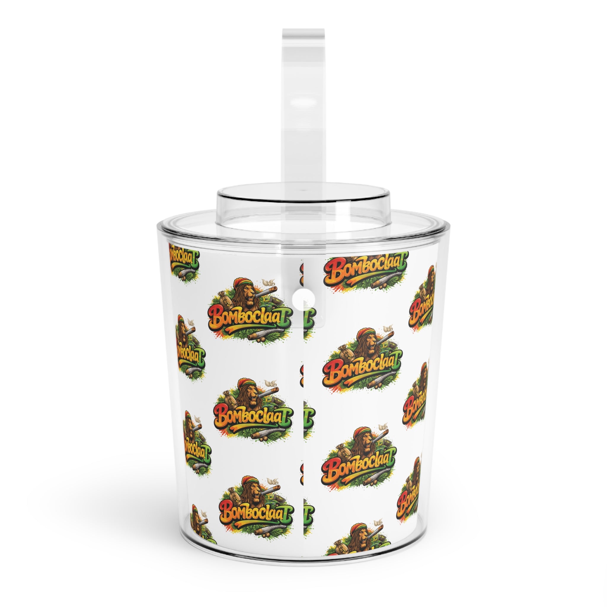 Bomboclaat Logo Ice Bucket with Tongs – Clear Party Cooler for Cocktails & Events