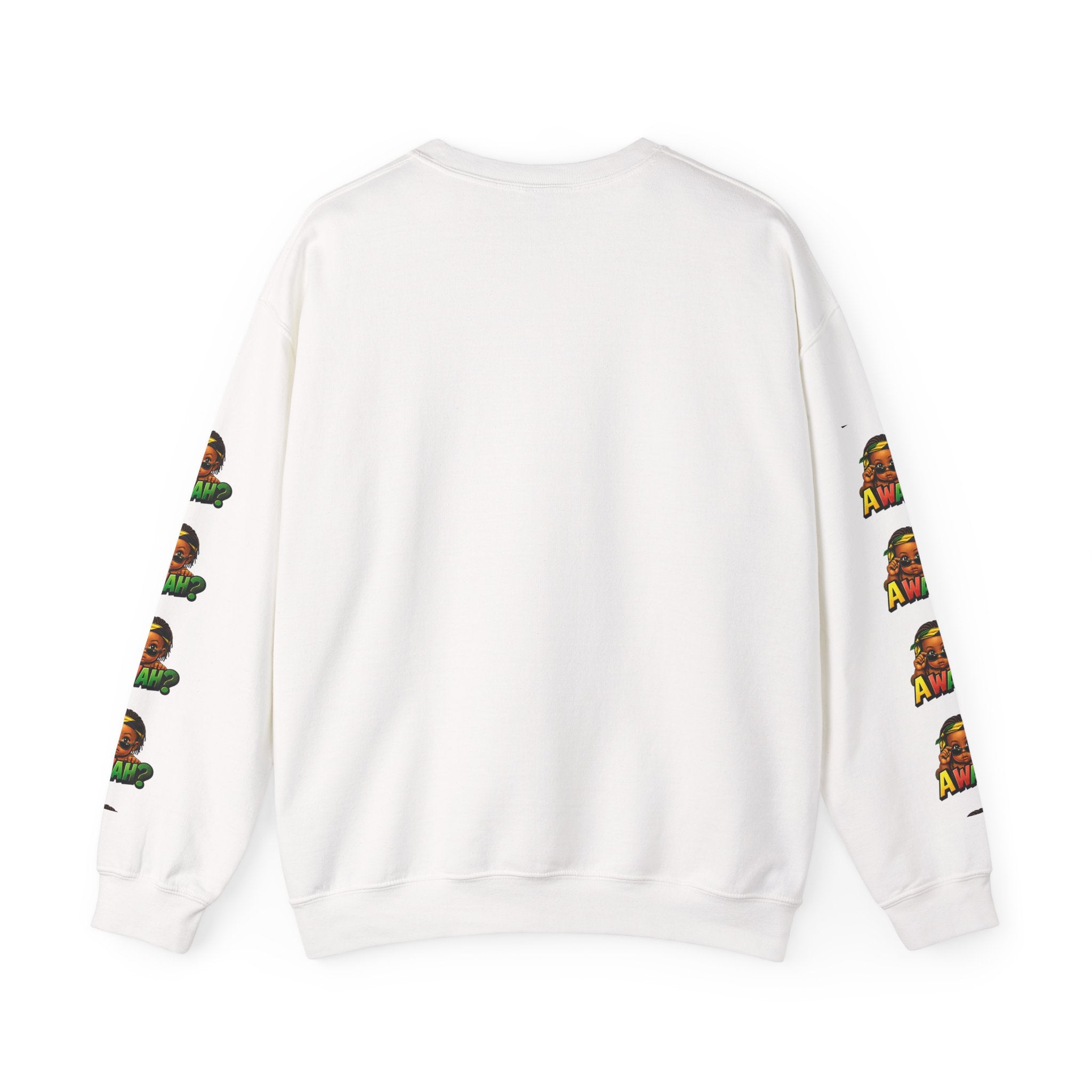 Crewneck Sweatshirt - 'Awah?' Graphic Pullover with Sleeve Prints
