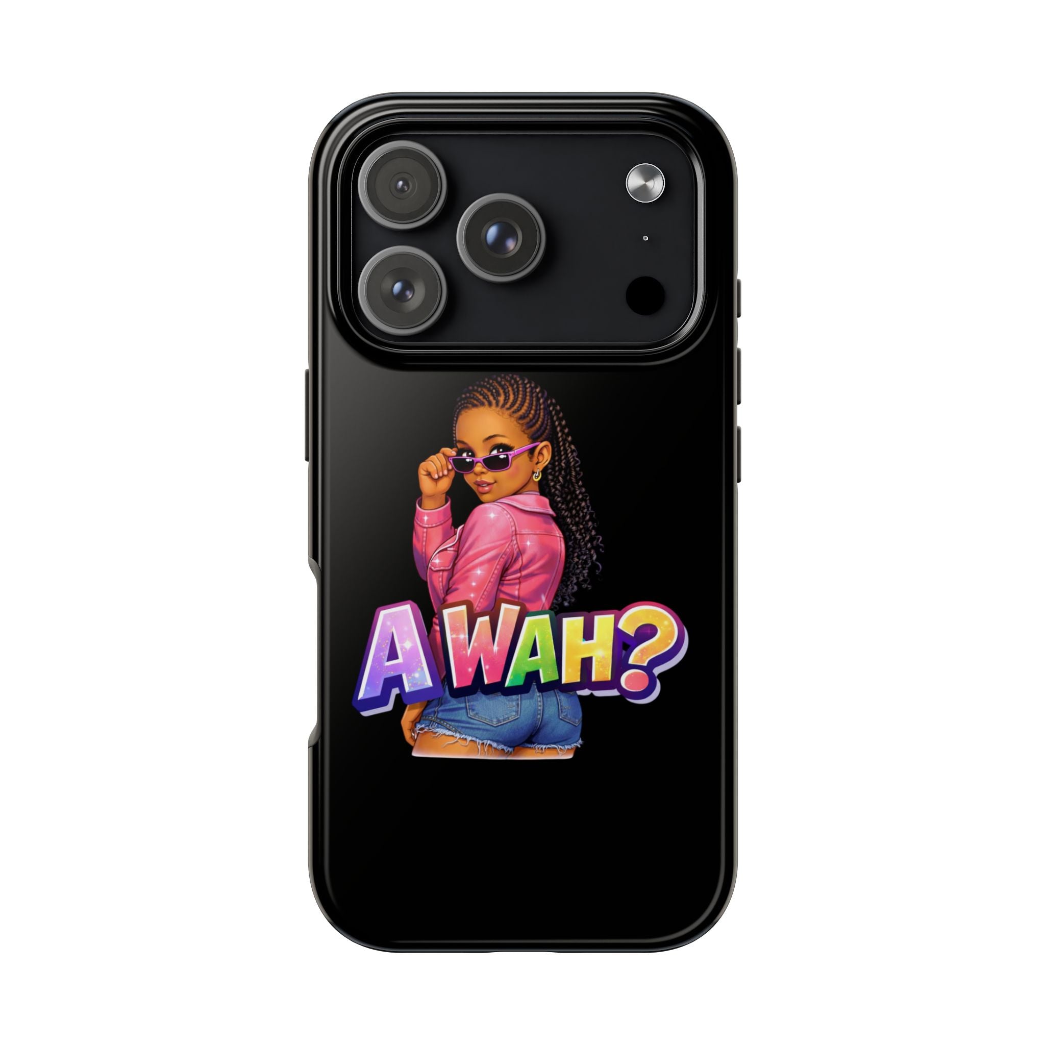 Tough Phone Case — 'A WAH?' Girl Graphic Black Protective Case