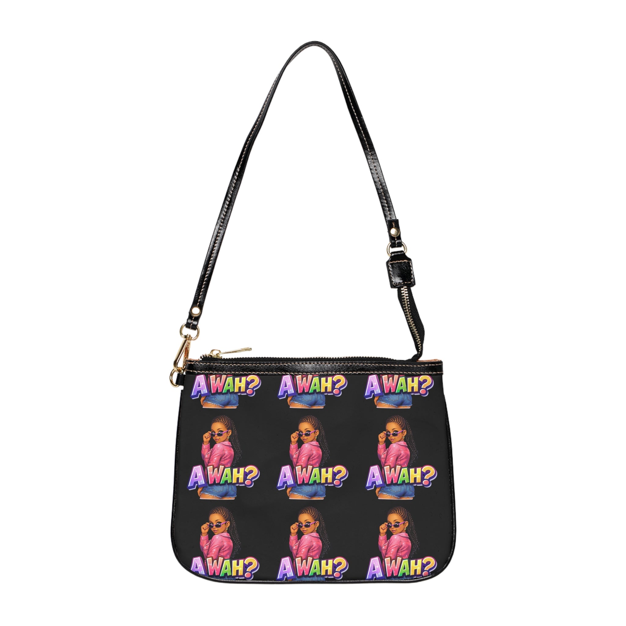 A Wah? Shoulder Bag – Trendy Black Crossbody Purse with Sassy Girl Graphic