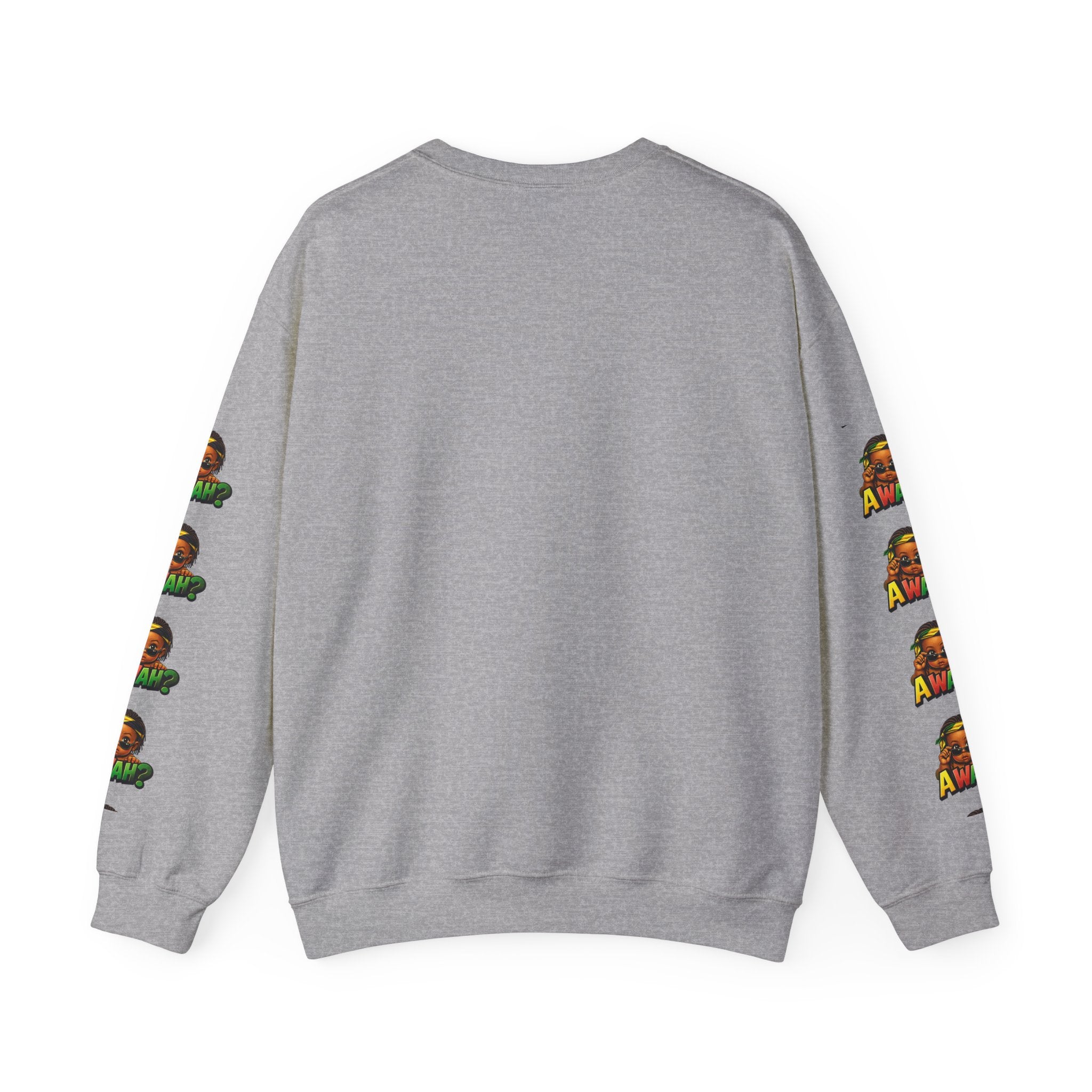 Crewneck Sweatshirt - 'Awah?' Graphic Pullover with Sleeve Prints