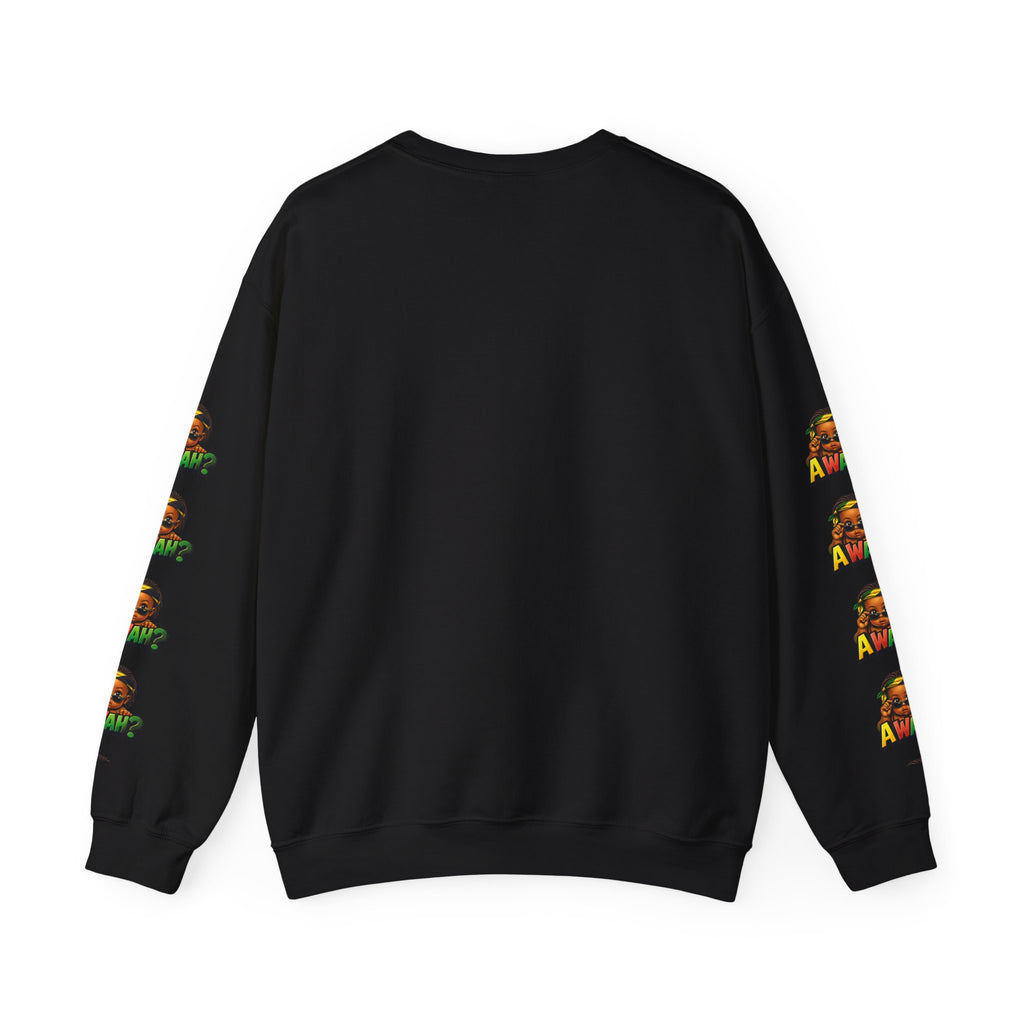 Crewneck Sweatshirt - 'Awah?' Graphic Pullover with Sleeve Prints