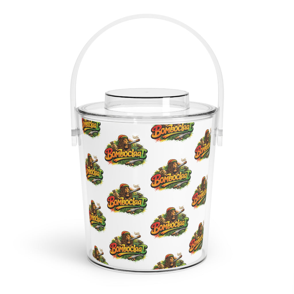 Bomboclaat Logo Ice Bucket with Tongs – Clear Party Cooler for Cocktails & Events