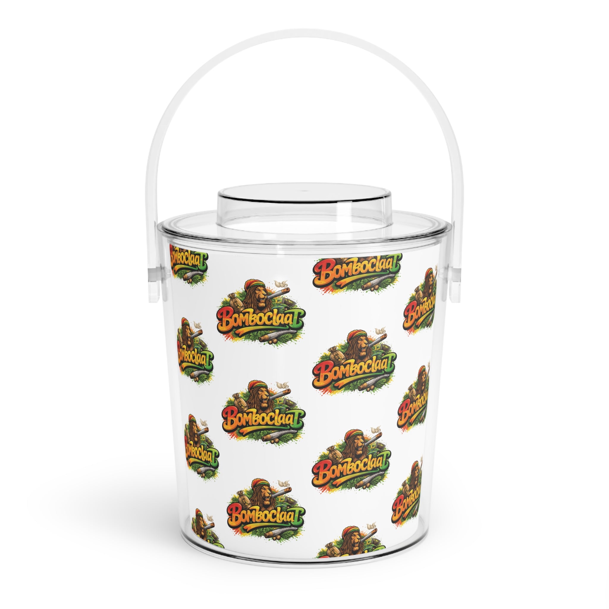 Bomboclaat Logo Ice Bucket with Tongs – Clear Party Cooler for Cocktails & Events