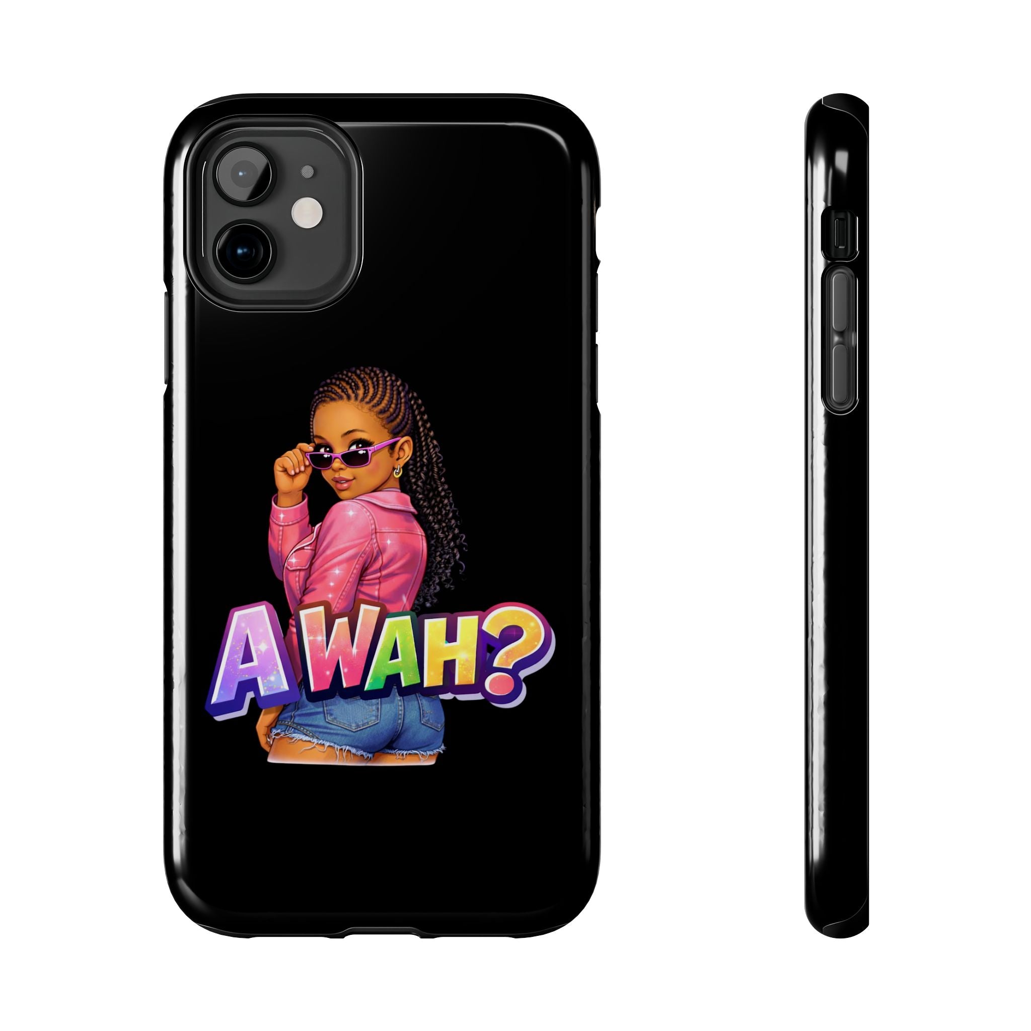Tough Phone Case — 'A WAH?' Girl Graphic Black Protective Case