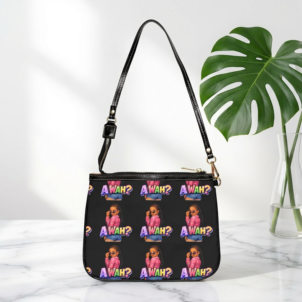 A Wah? Shoulder Bag – Trendy Black Crossbody Purse with Sassy Girl Graphic