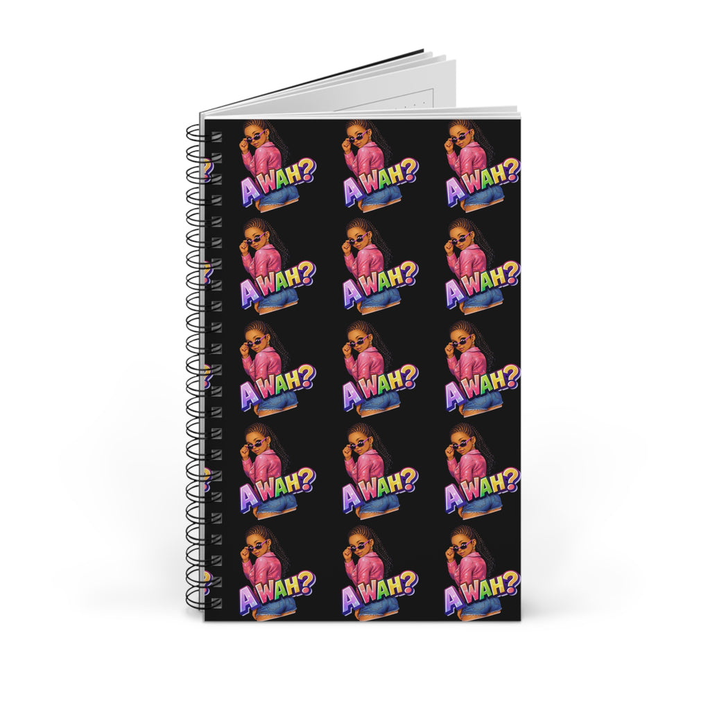 Spiral Journal — "Awah?" Patterned Black Notebook for Teens & Pop-Culture Fans