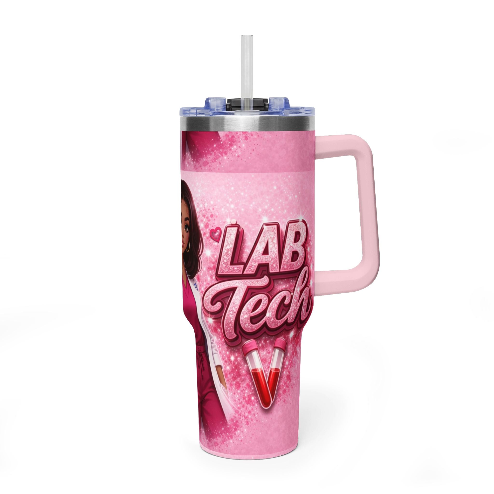 40oz Vacuum Tumbler – Pink Lab Tech  T