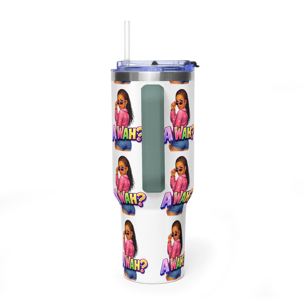 40oz 'A WAH?' Thermal Tumbler — Insulated Straw Mug with Sassy Girl Design