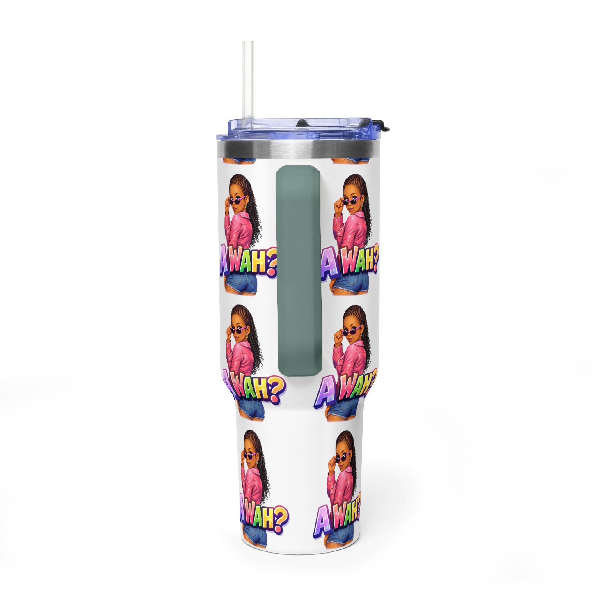40oz 'A WAH?' Thermal Tumbler — Insulated Straw Mug with Sassy Girl Design