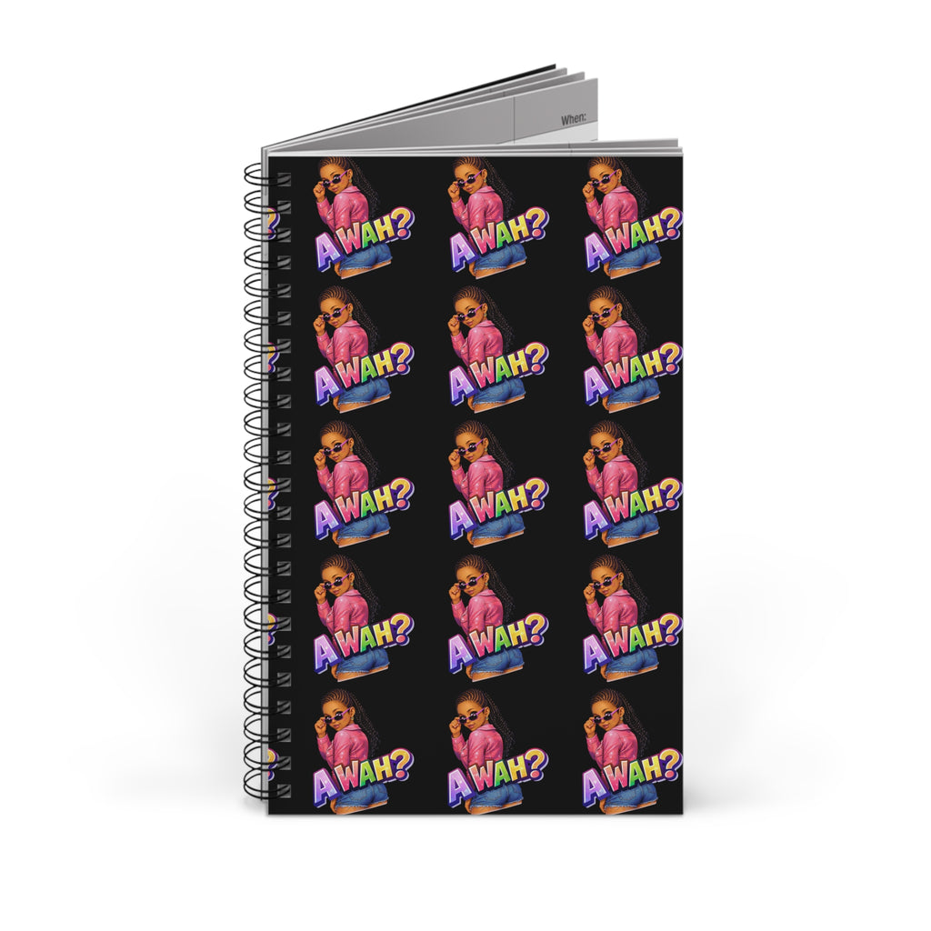 Spiral Journal — "Awah?" Patterned Black Notebook for Teens & Pop-Culture Fans