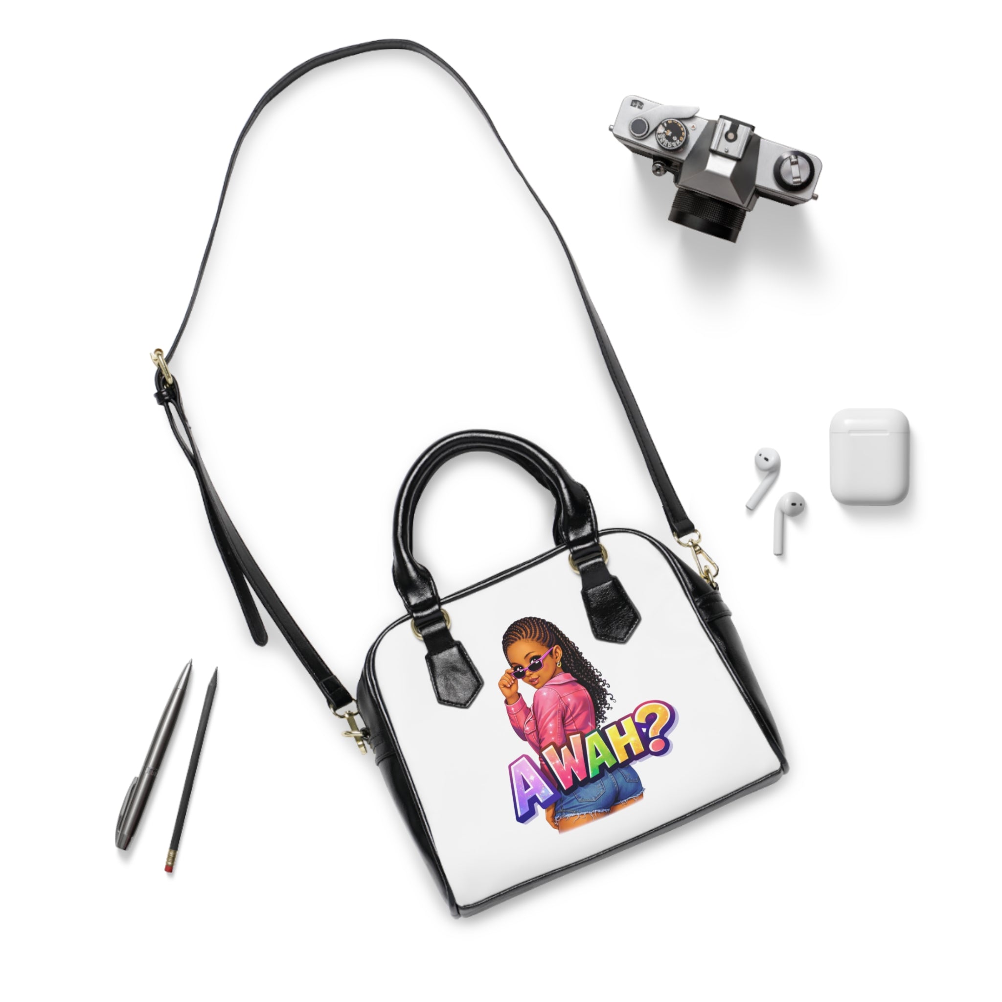 Awah? Graphic Shoulder Handbag — Bold Afrocentric Fashion Purse for Women