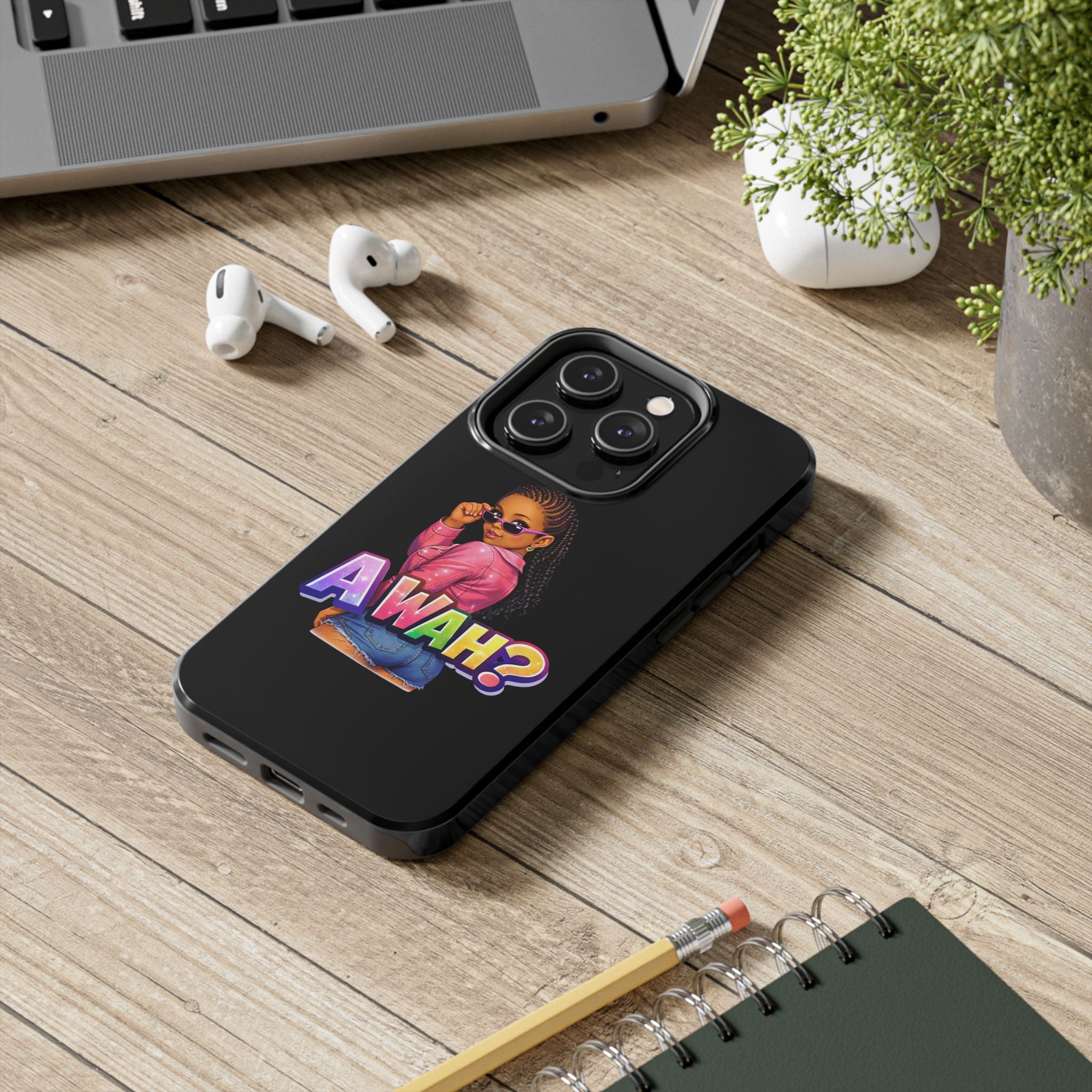 Tough Phone Case — 'A WAH?' Girl Graphic Black Protective Case