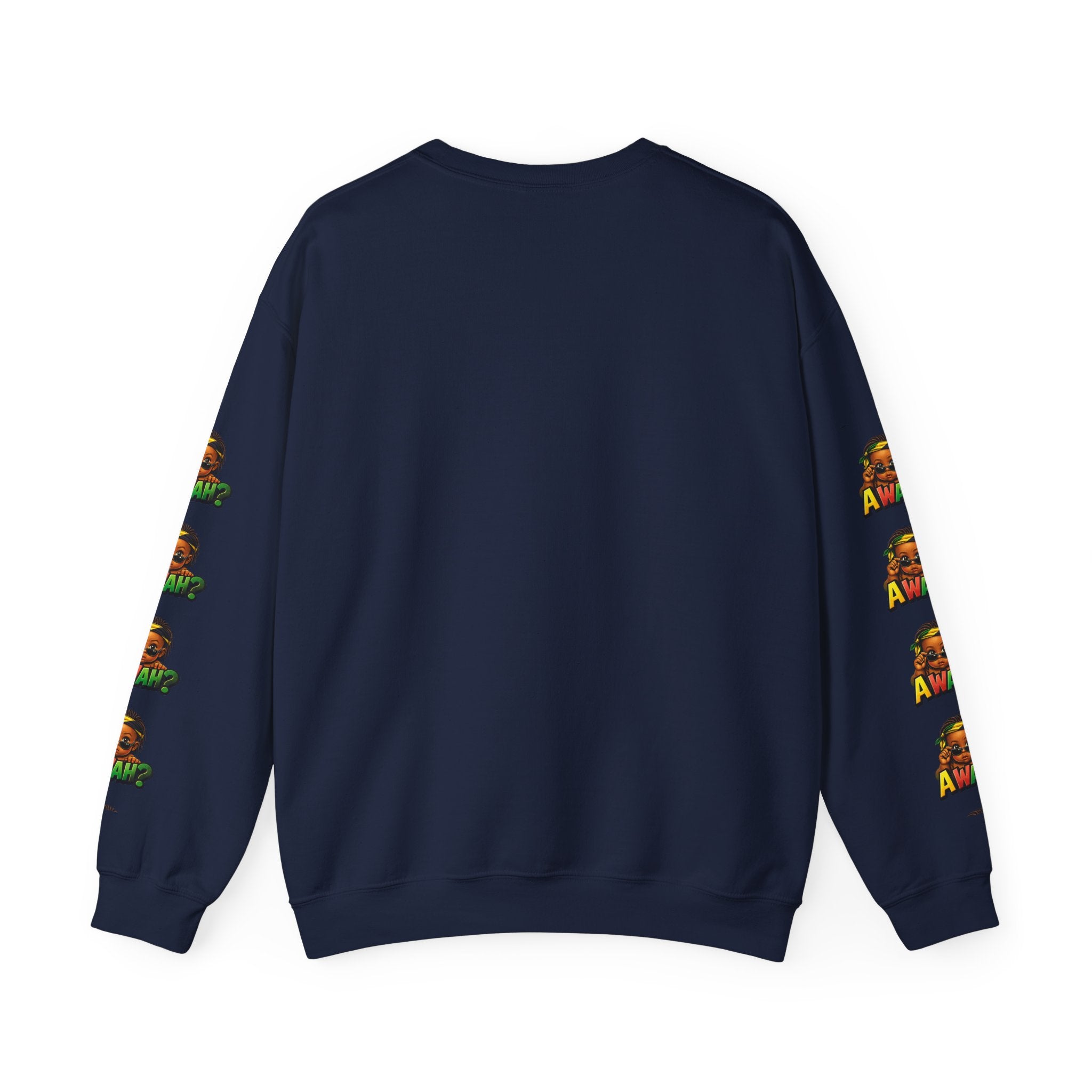 Crewneck Sweatshirt - 'Awah?' Graphic Pullover with Sleeve Prints