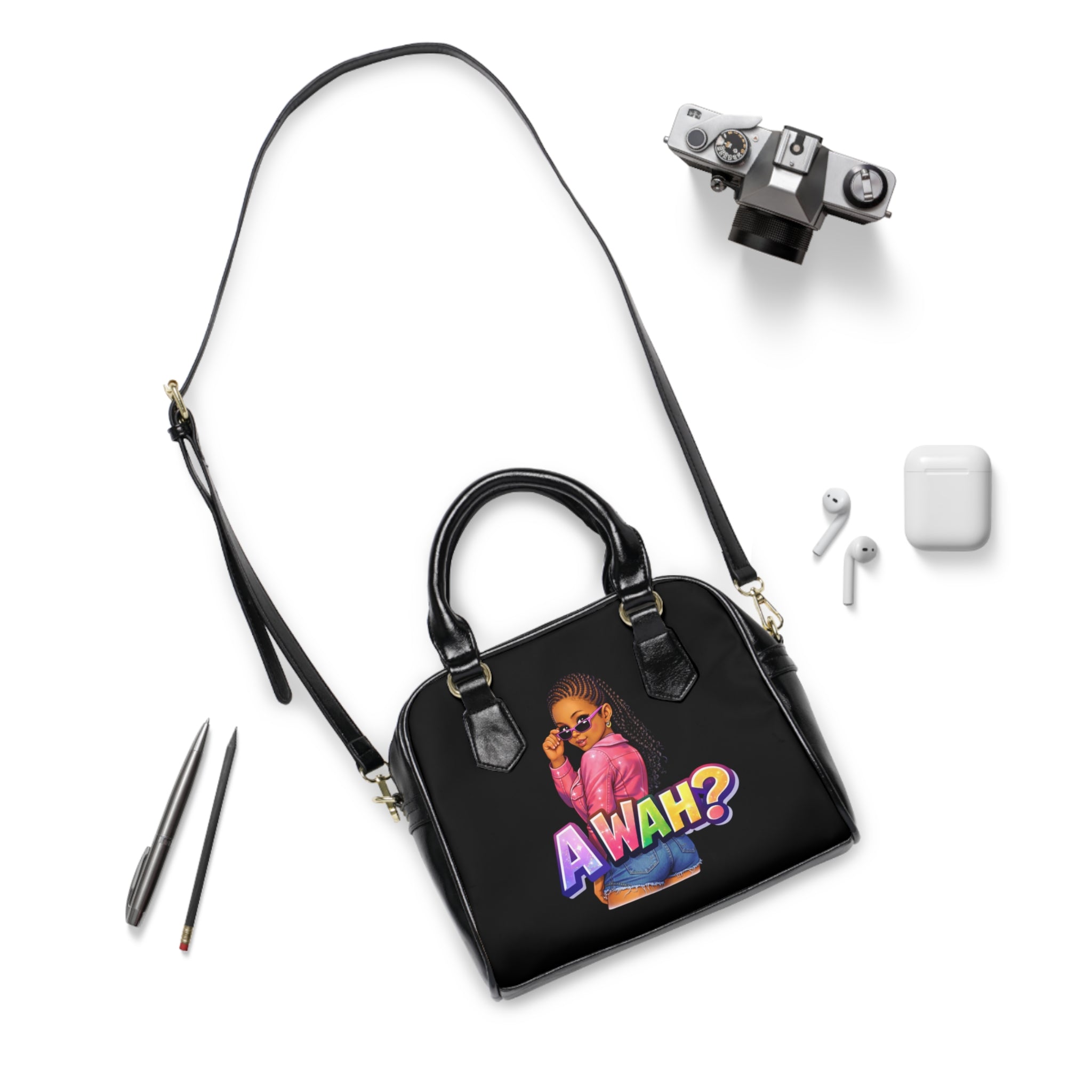 Awah? Girl Shoulder Handbag — Trendy Retro Graphic Shoulder Bag