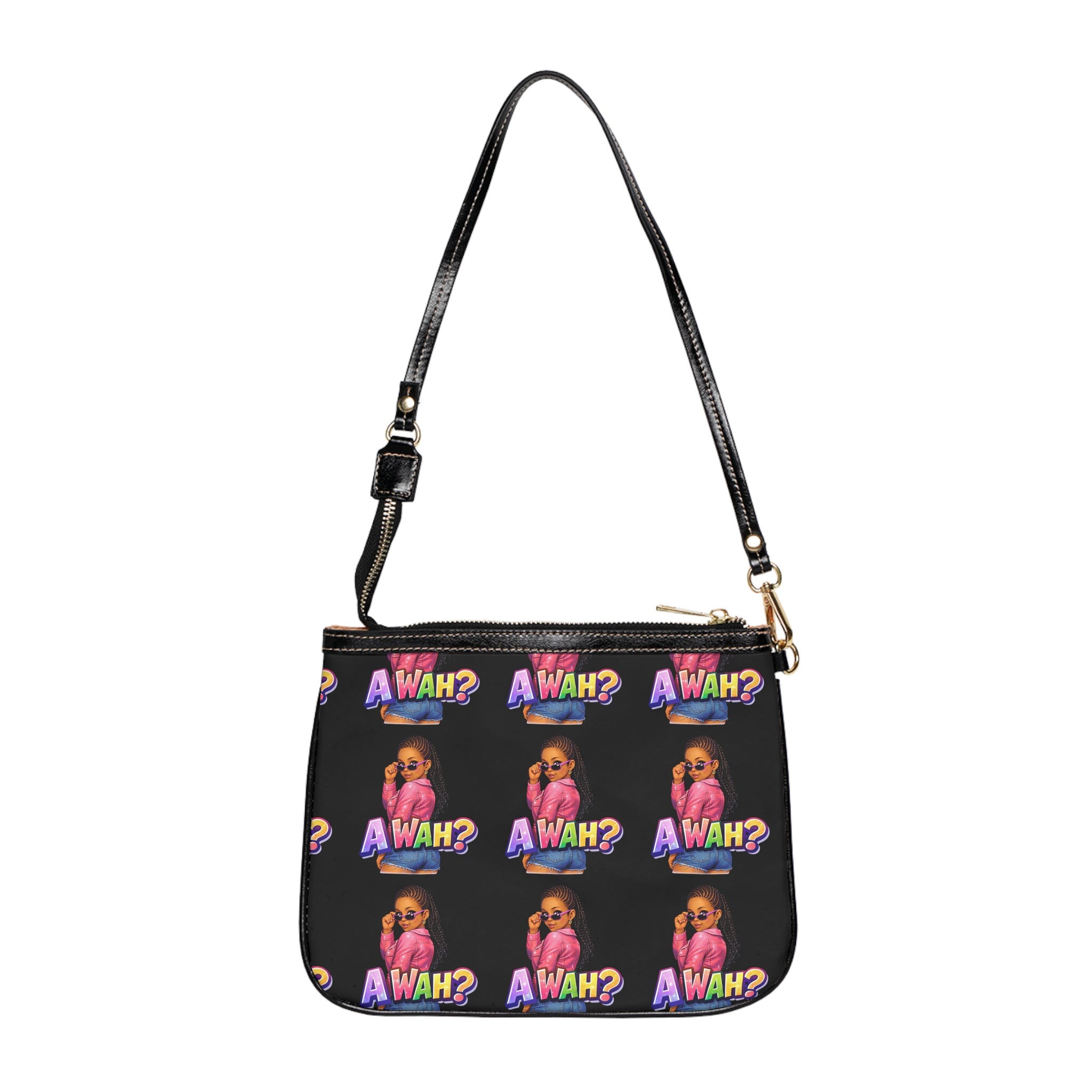 A Wah? Shoulder Bag – Trendy Black Crossbody Purse with Sassy Girl Graphic