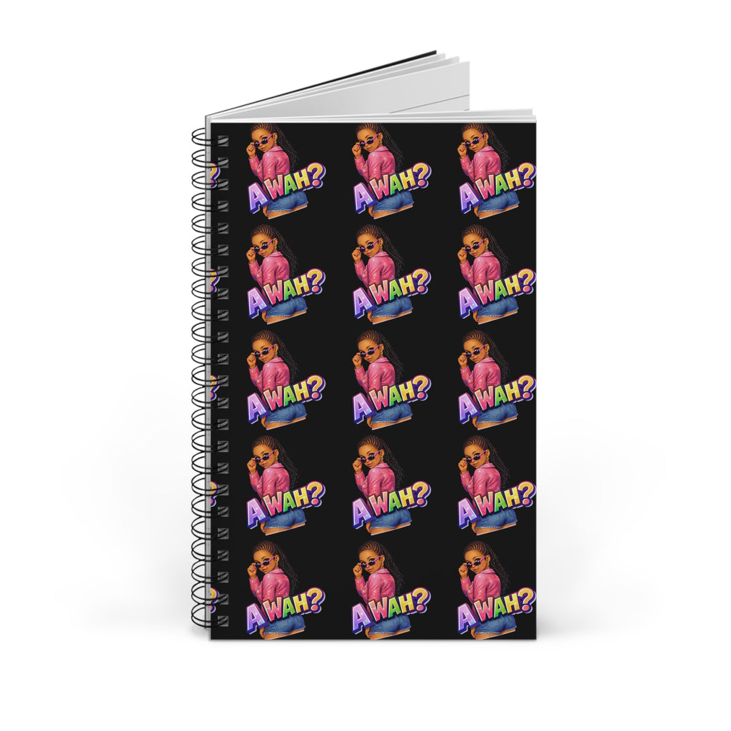 Spiral Journal — "Awah?" Patterned Black Notebook for Teens & Pop-Culture Fans