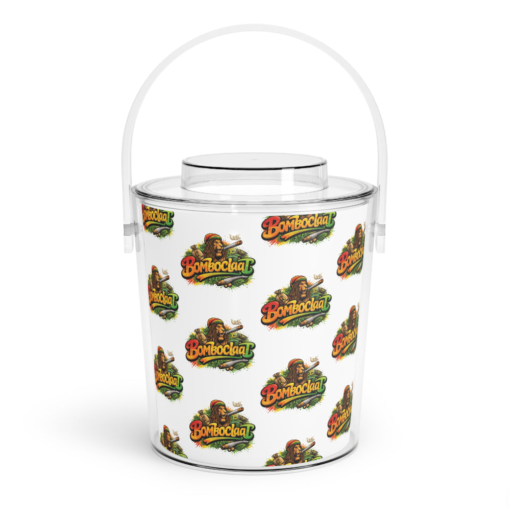 Bomboclaat Logo Ice Bucket with Tongs – Clear Party Cooler for Cocktails & Events