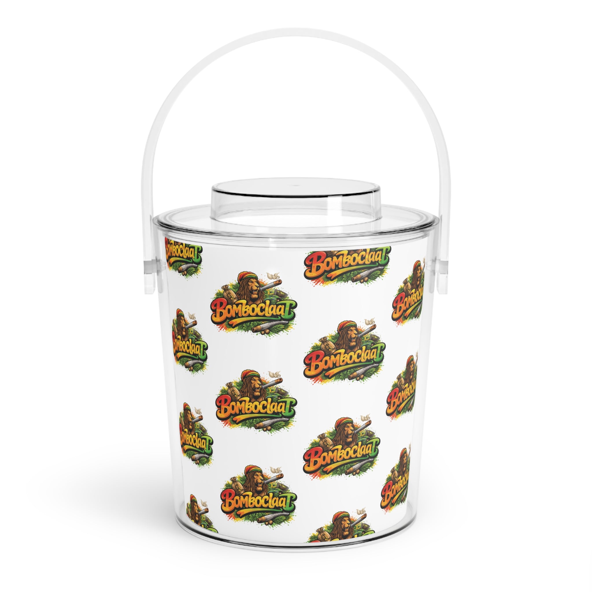 Bomboclaat Logo Ice Bucket with Tongs – Clear Party Cooler for Cocktails & Events